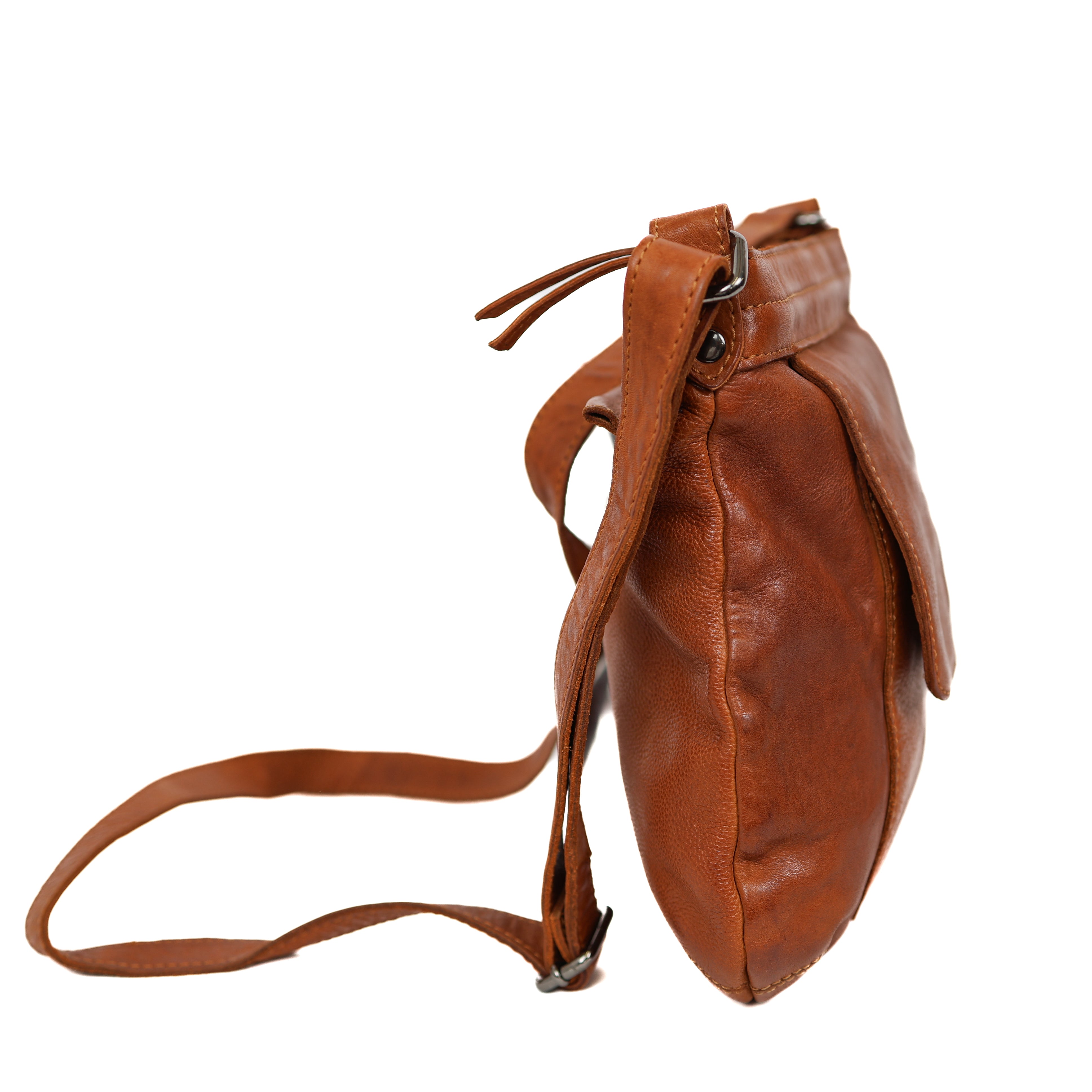 Schoudertas met voorvak 'Merle' cognac Cognac