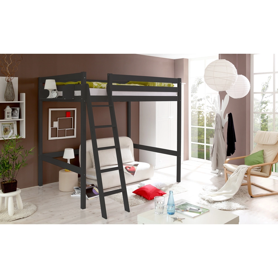TICAA Hochbett Matthias 140 x 200 cm Kiefer grau