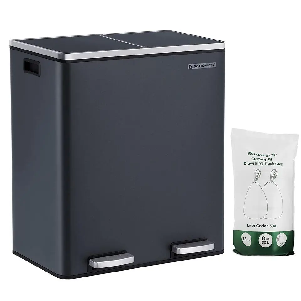 Parya Home - Zwarte Prullenbak - 2 x 30 Liter - Roestvrij Staal