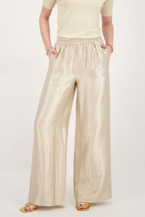 Beige wide leg broek satijnen look