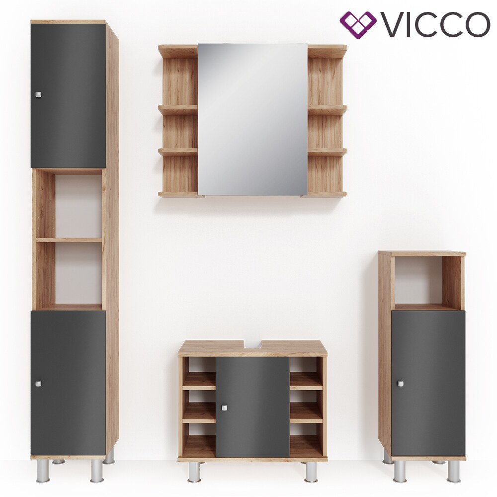 VICCO Badmöbel Set FYNN Eiche Anthrazit Bad Spiegel Unterschrank Badschrank Midi