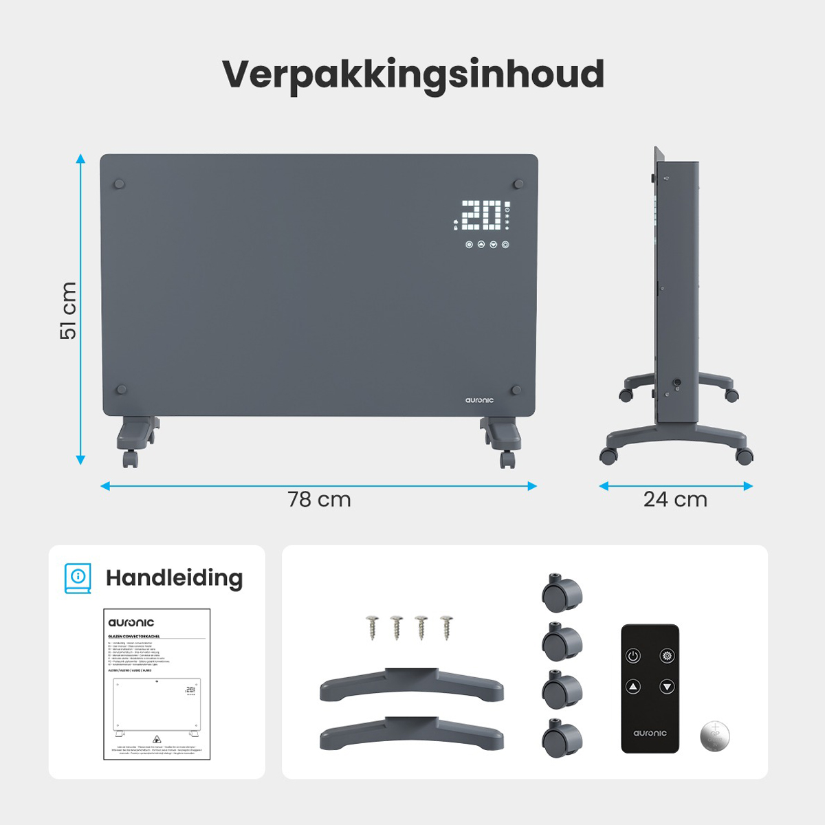 Auronic 2000 watt glazen paneelverwarming - Grey