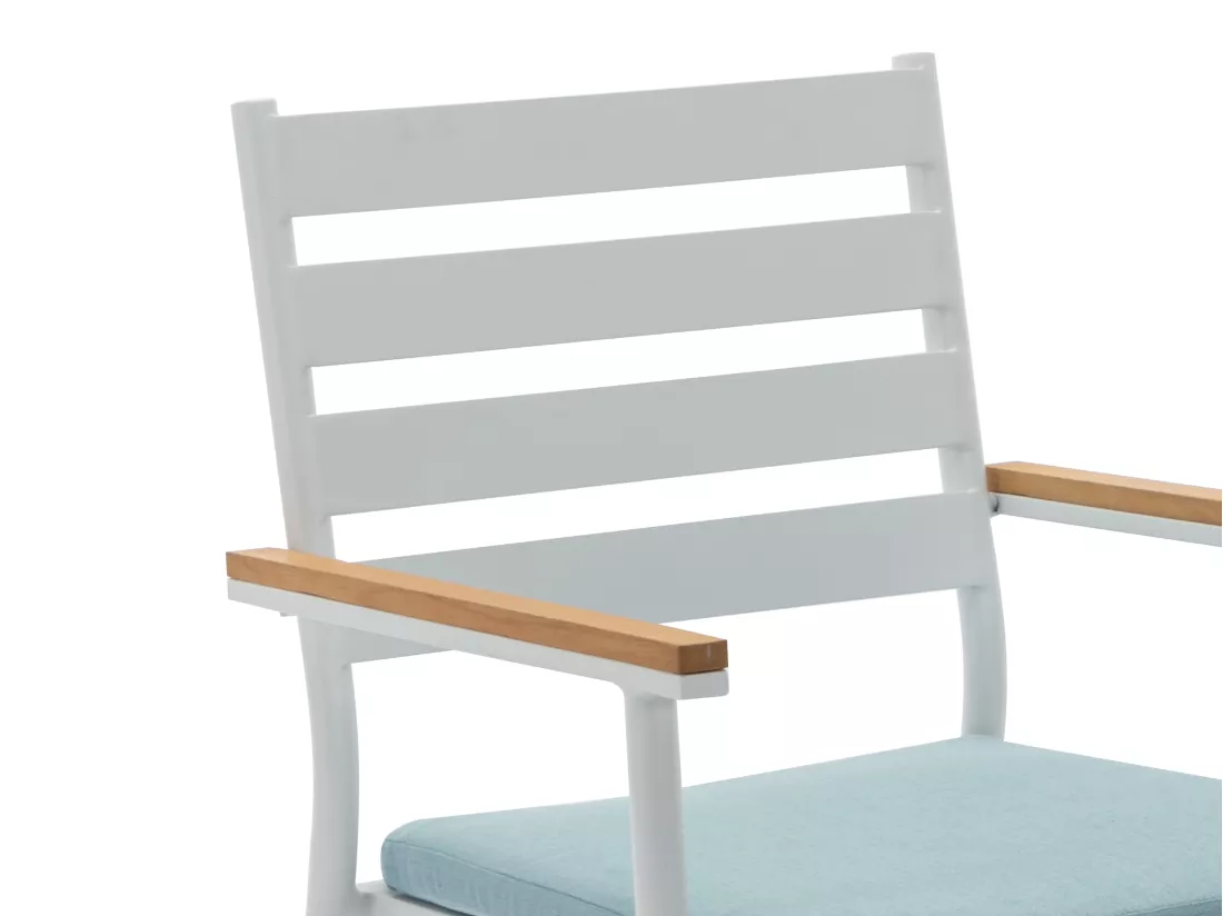 Salle à manger de jardin en bois et aluminium : une table D.110 cm et 4 fauteuils - Blanc et naturel clair - MIAMI de MYLIA