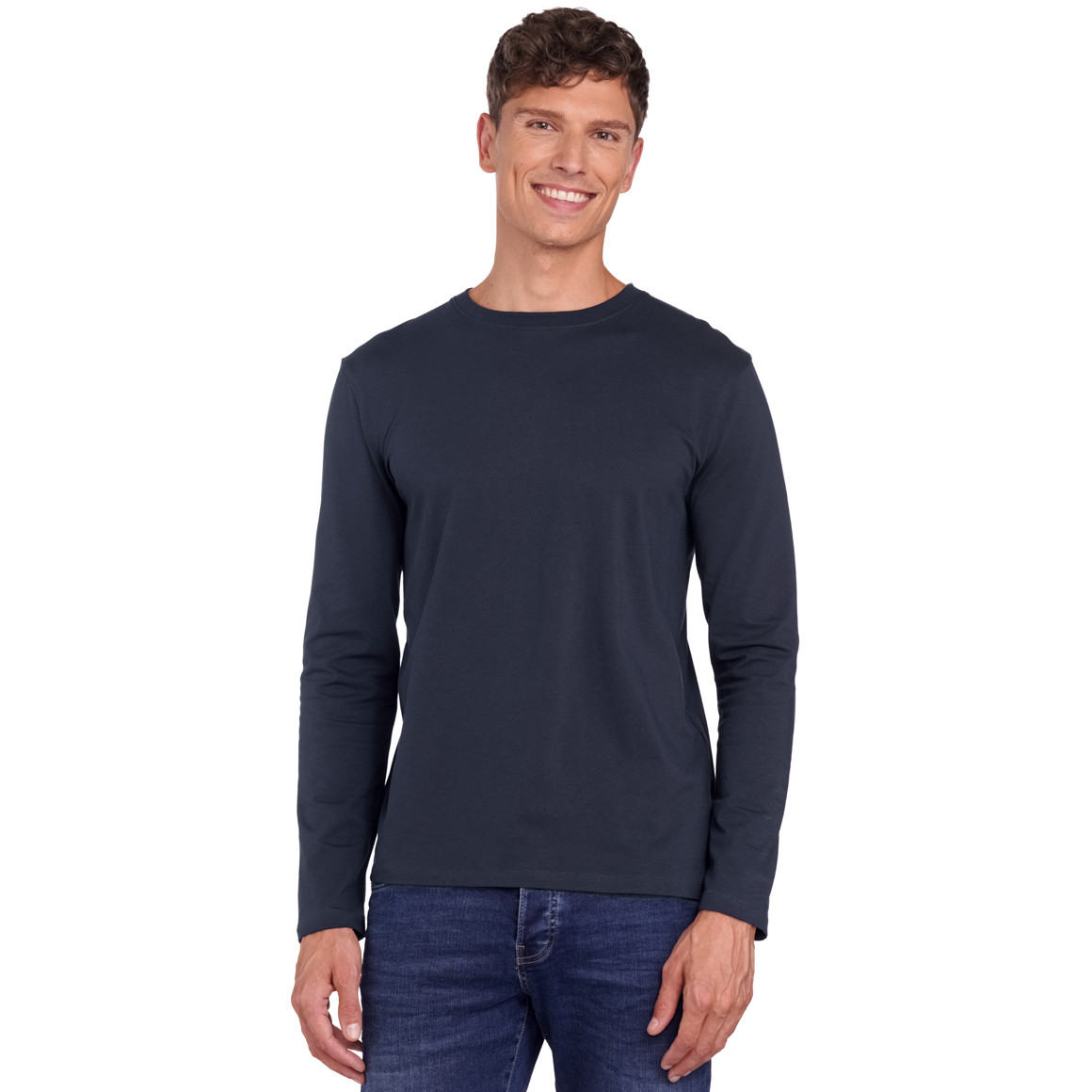 Famy 3 Herren Langarmshirts im Set hellgrau / dunkelblau