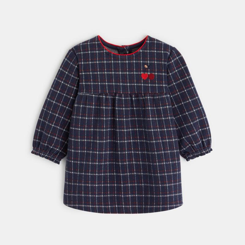 Robe carreaux cerises bleue bébé fille Bleu