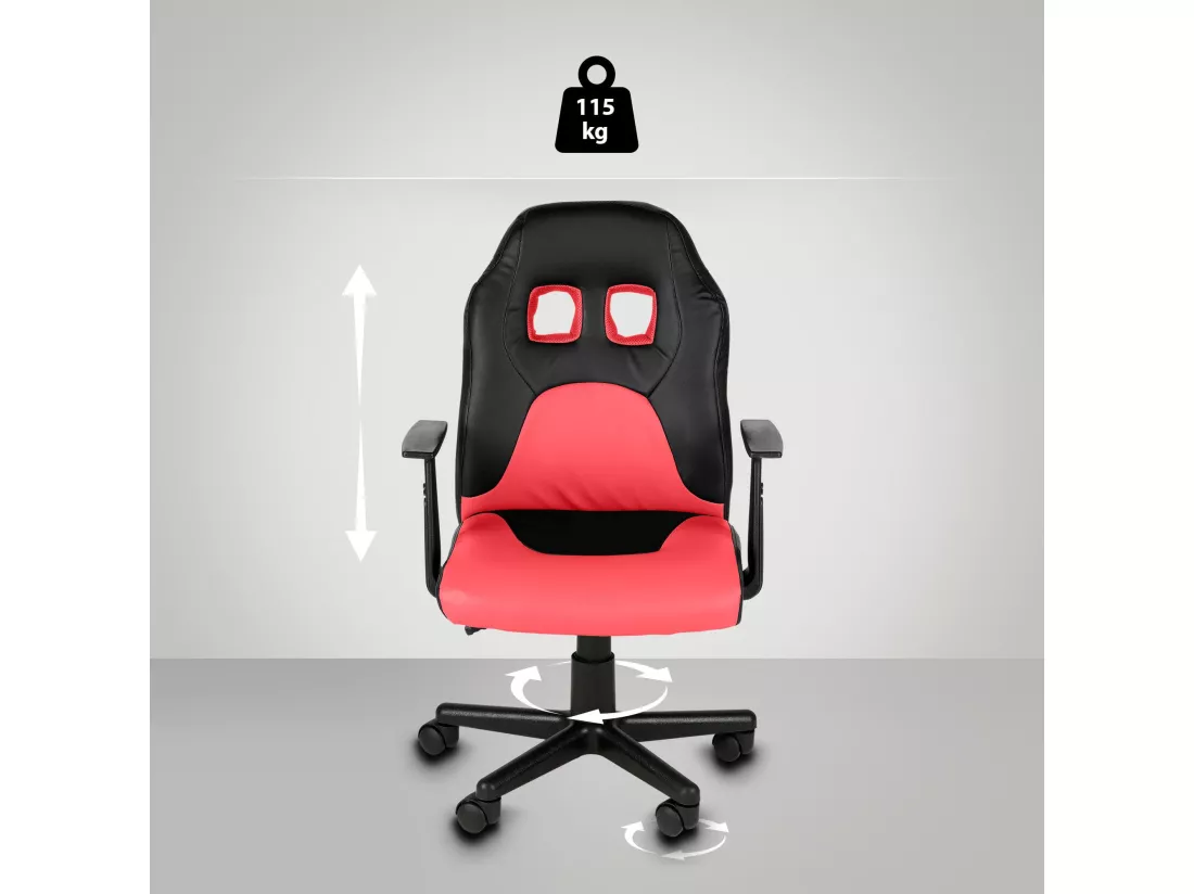 Fauteuil de bureau - Similicuir & Plastique - Noir / Rouge - Fun