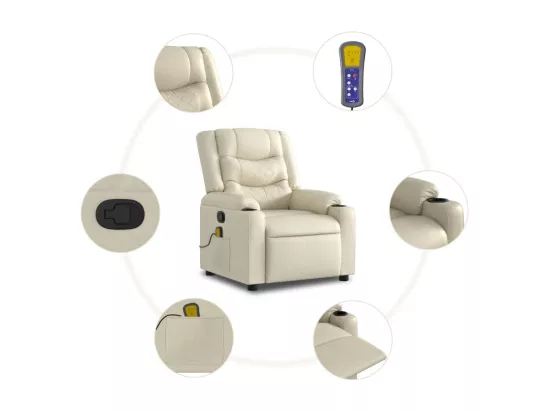 Fauteuil inclinable massant Crème Similicuir