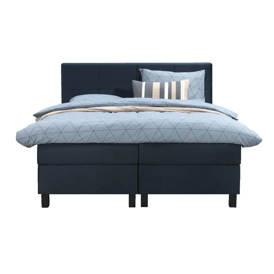 Boxspring Liv geblokt - blauw - 160x200 cm - vierkante poot