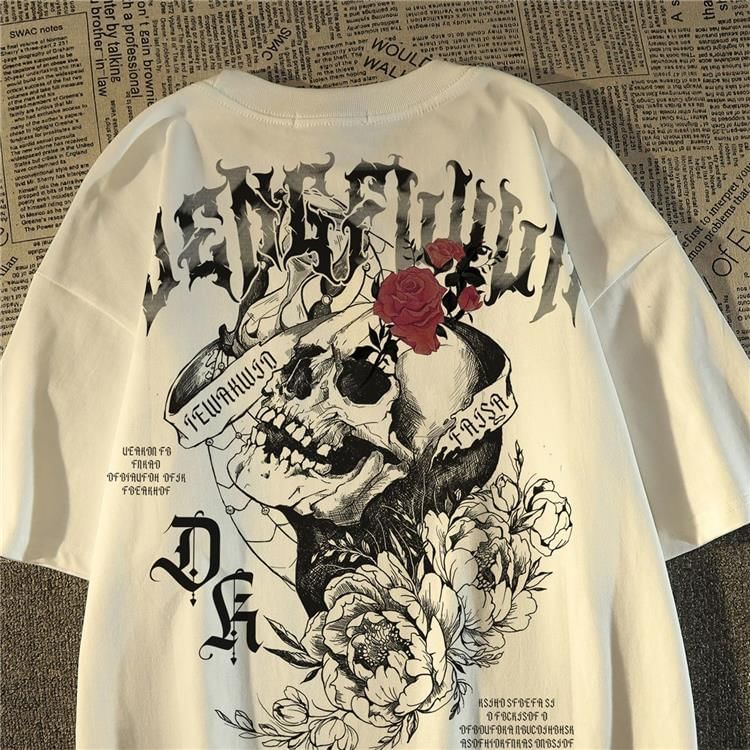 Bay Go Mall - T-shirt met ronde hals en schedelprint, met elleboogmouwen