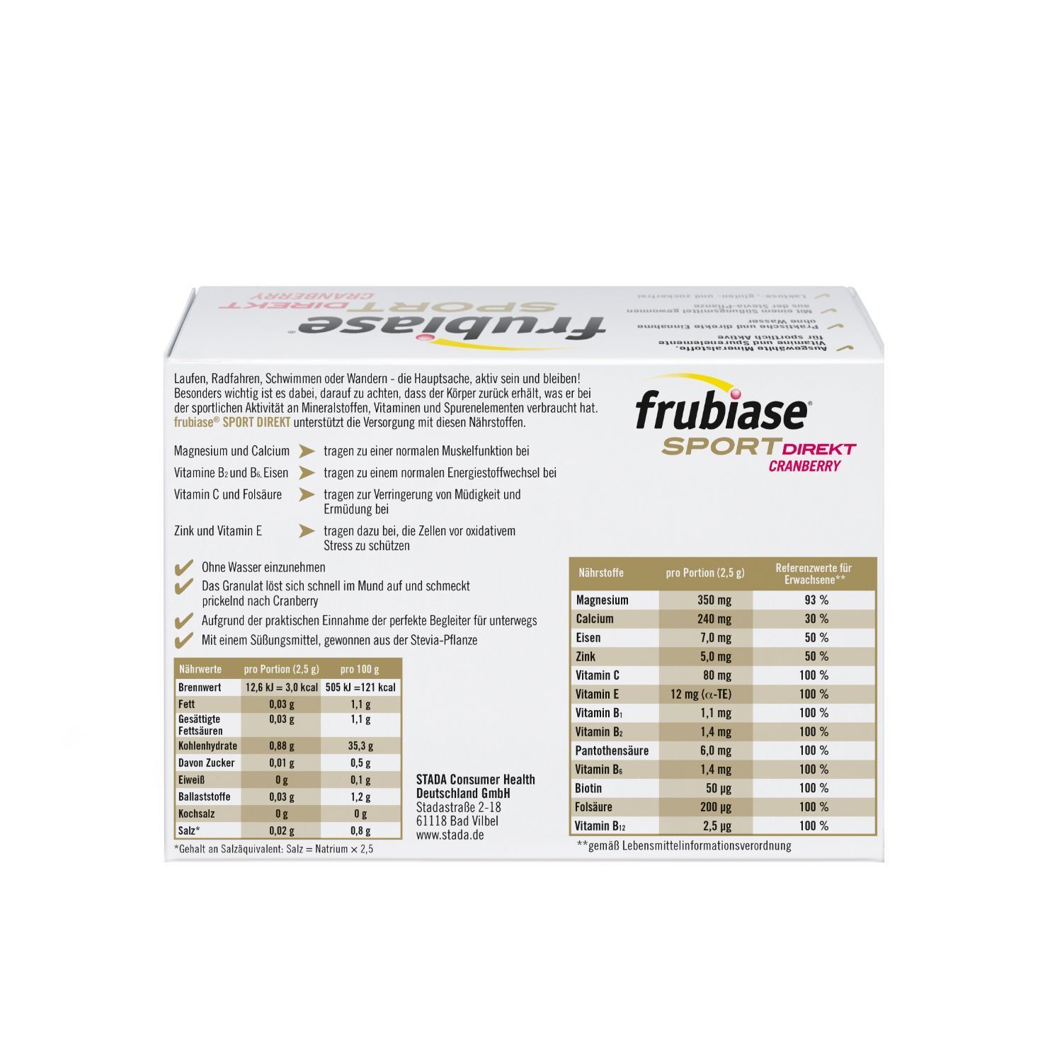frubiase® SPORT DIREKT - Mit hochdosierten Mineralstoffen, Vitaminen und Spurenelementen - Nährstoffversorgung beim Sport, Magnesium, Calcium