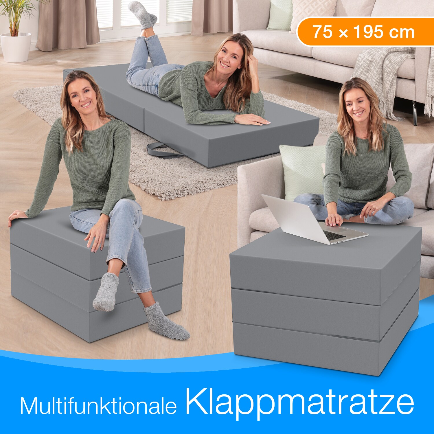 Bestschlaf Klappbare Gästematratze 3-teilige Faltmatratze, Schaumstoff extra dick