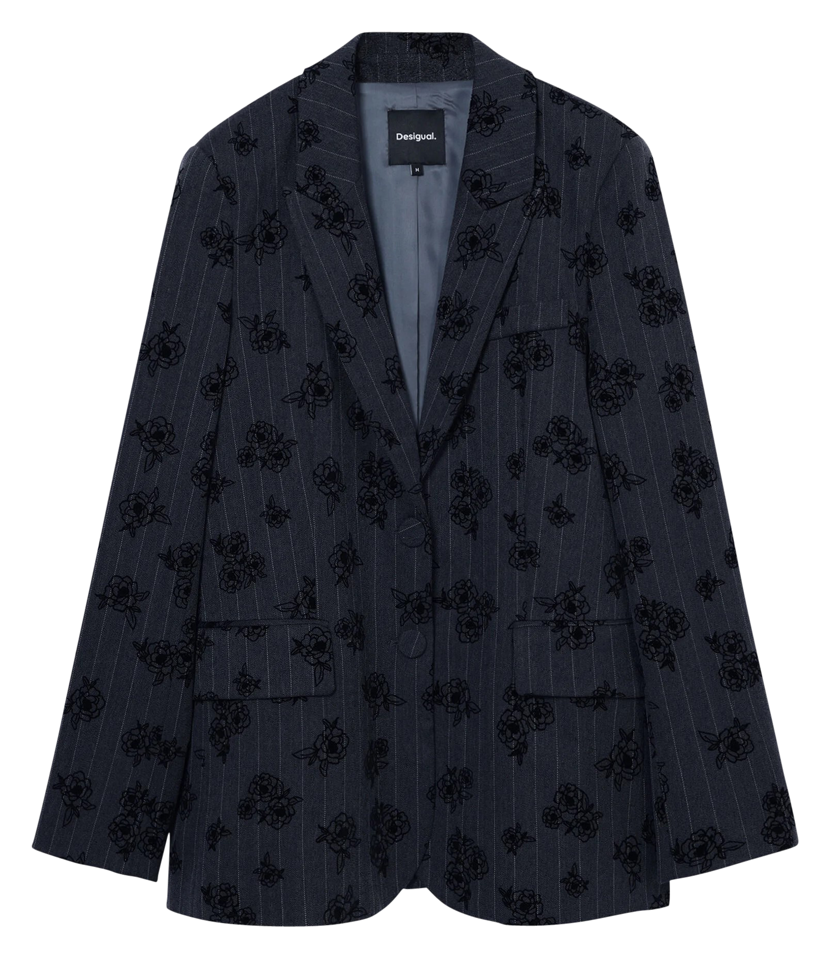 Veste de tailleur rayée à motif floral | Noir
