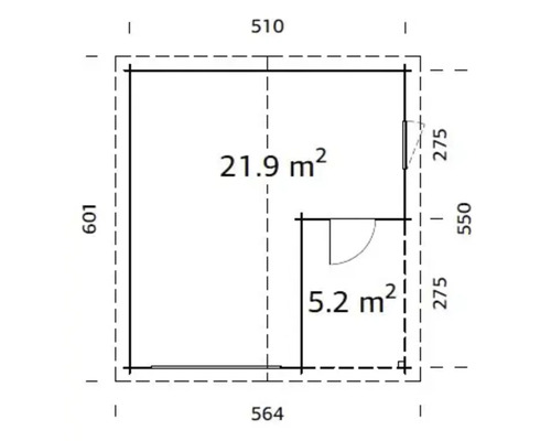 Enkele garage Palmako Roger 21,9+5,2 m² zonder deur 510 x 550 cm grijs gegrond