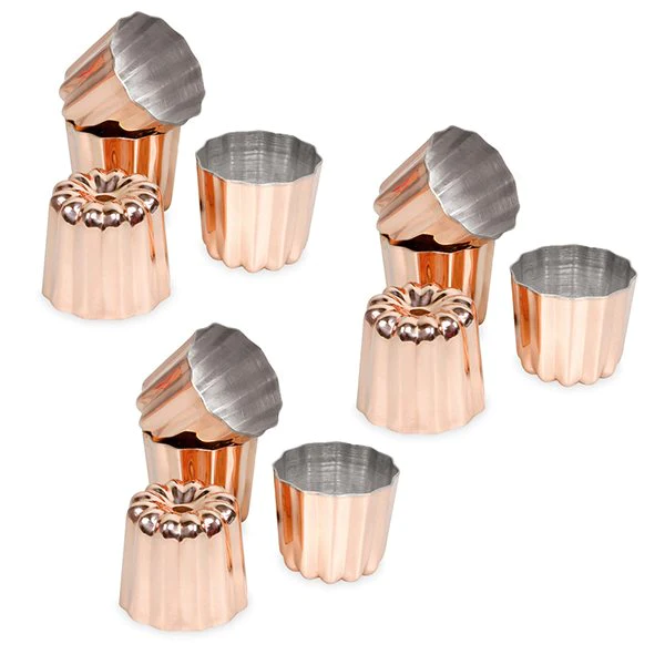 Lot 12 moules à canelés bordelais cuivre 4,5 cm Patisse
