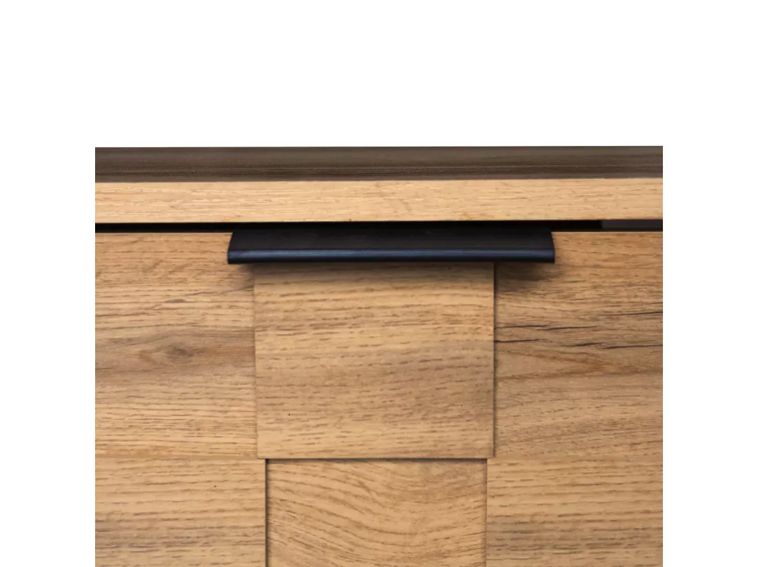 Meuble TV moderne effet bois avec 2 portes et 2 compartiments ouverts 160x35x45cm Dhaasti