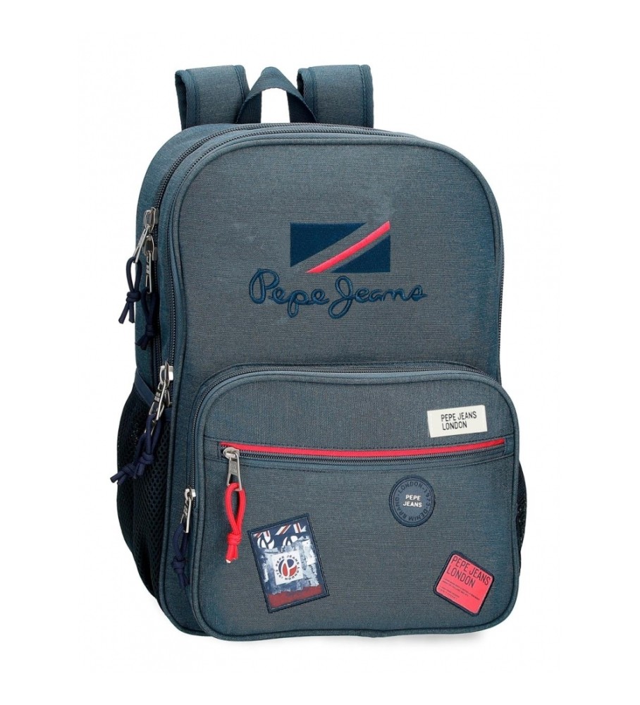 Mochila Pepe Jeans Kay, 40 cm, dois compartimentos, ajustável, azul escuro