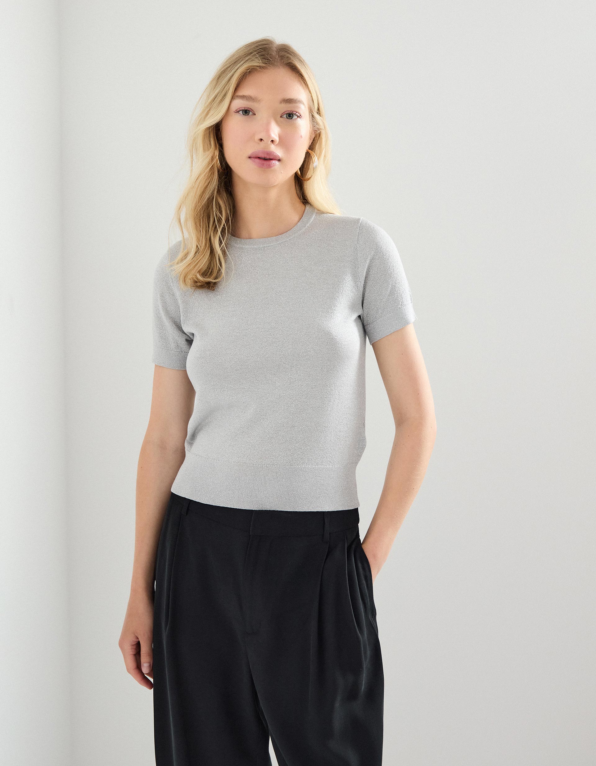 T-shirt Lurex, Mulher, Cinzento