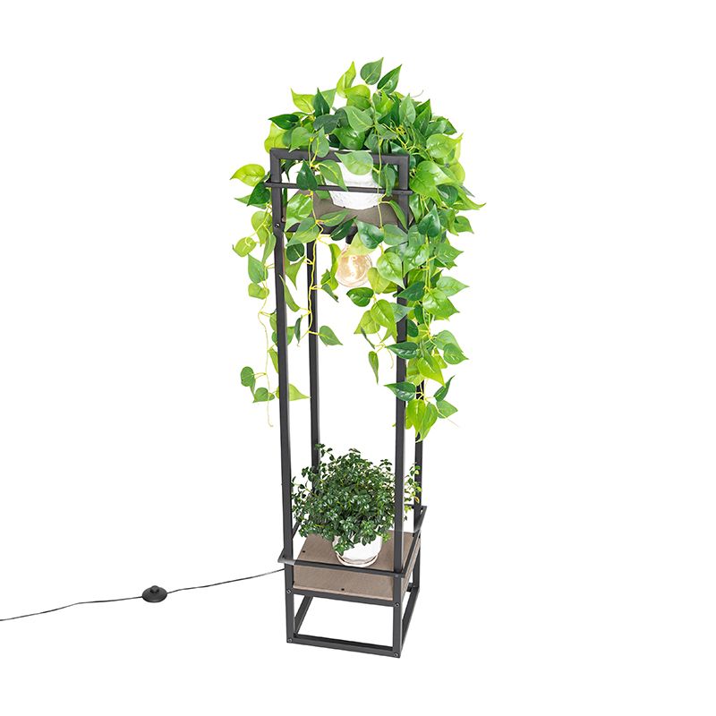 Industriële vloerlamp zwart met hout - Cage Rack