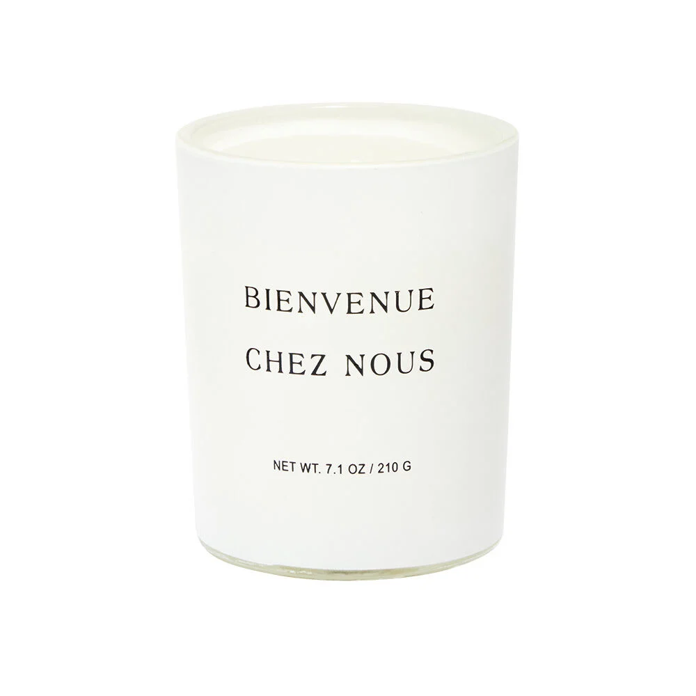 Bougie dans verre inscription Bienvenue chez nous senteur vanille