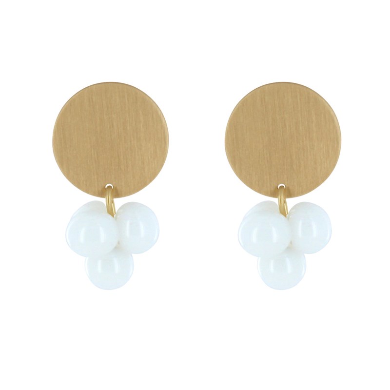 Boucles d'Oreilles Pastille en Laiton et Bouquet de Perles de Verre