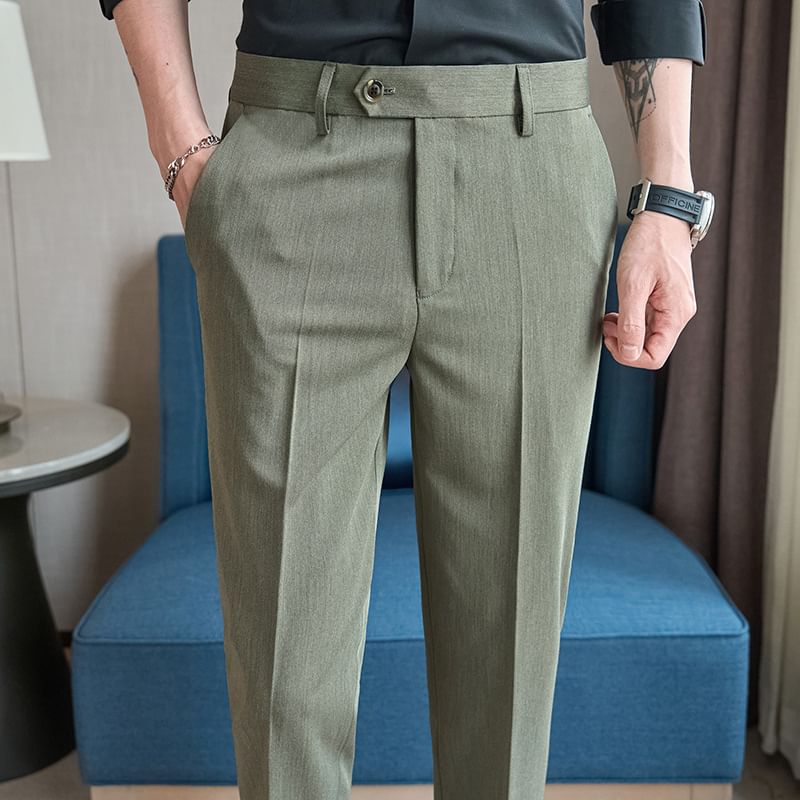 Deepwood - Mid Rise Plain Cropped Tapered Dress Pants