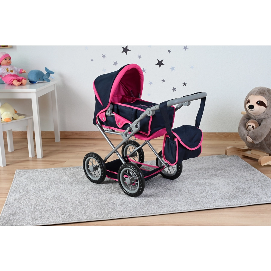 knorr toys® Puppenwagen Ruby - flying hearts blue pink blau