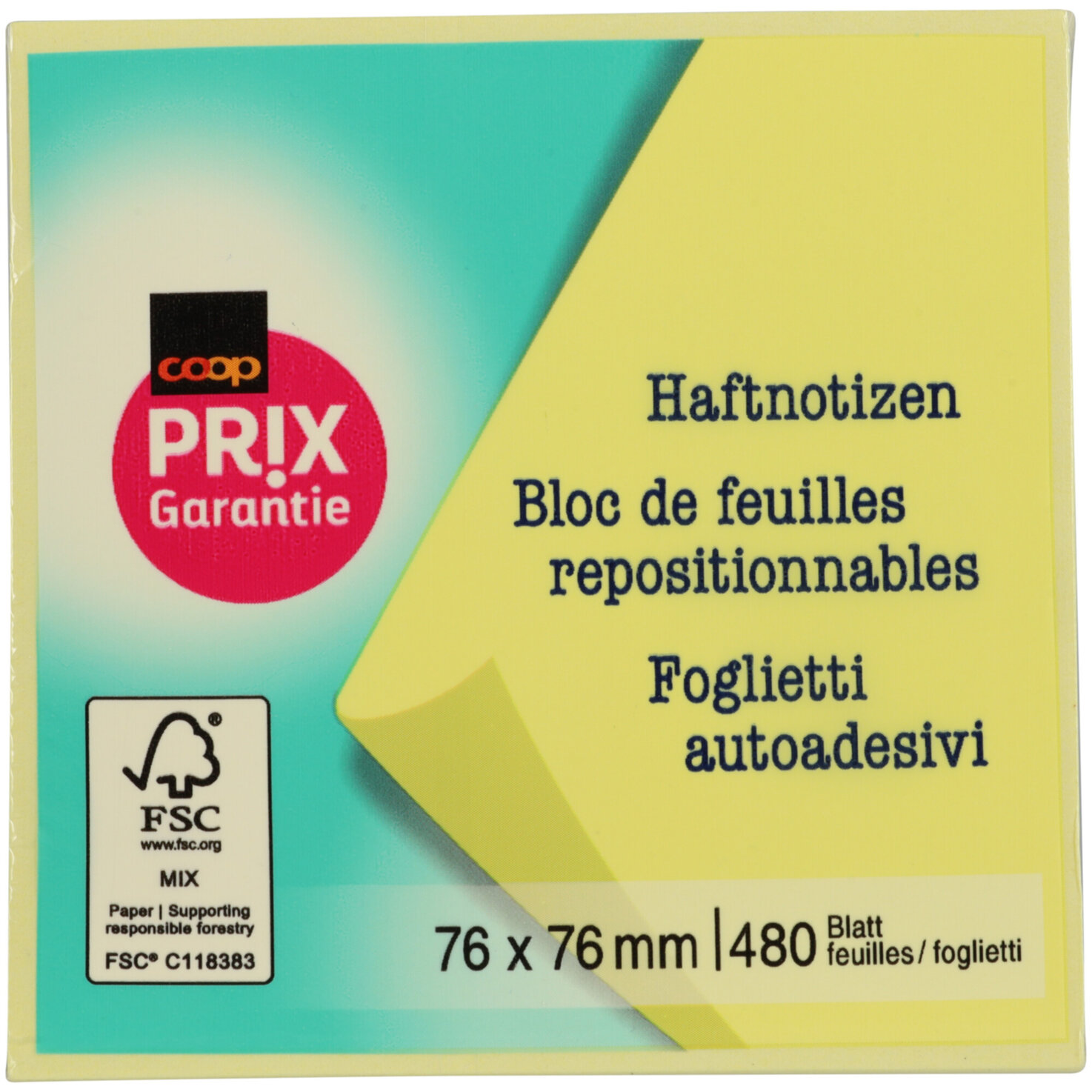 Prix Garantie Haftnotizen 76x76mm gelb 480 Blatt