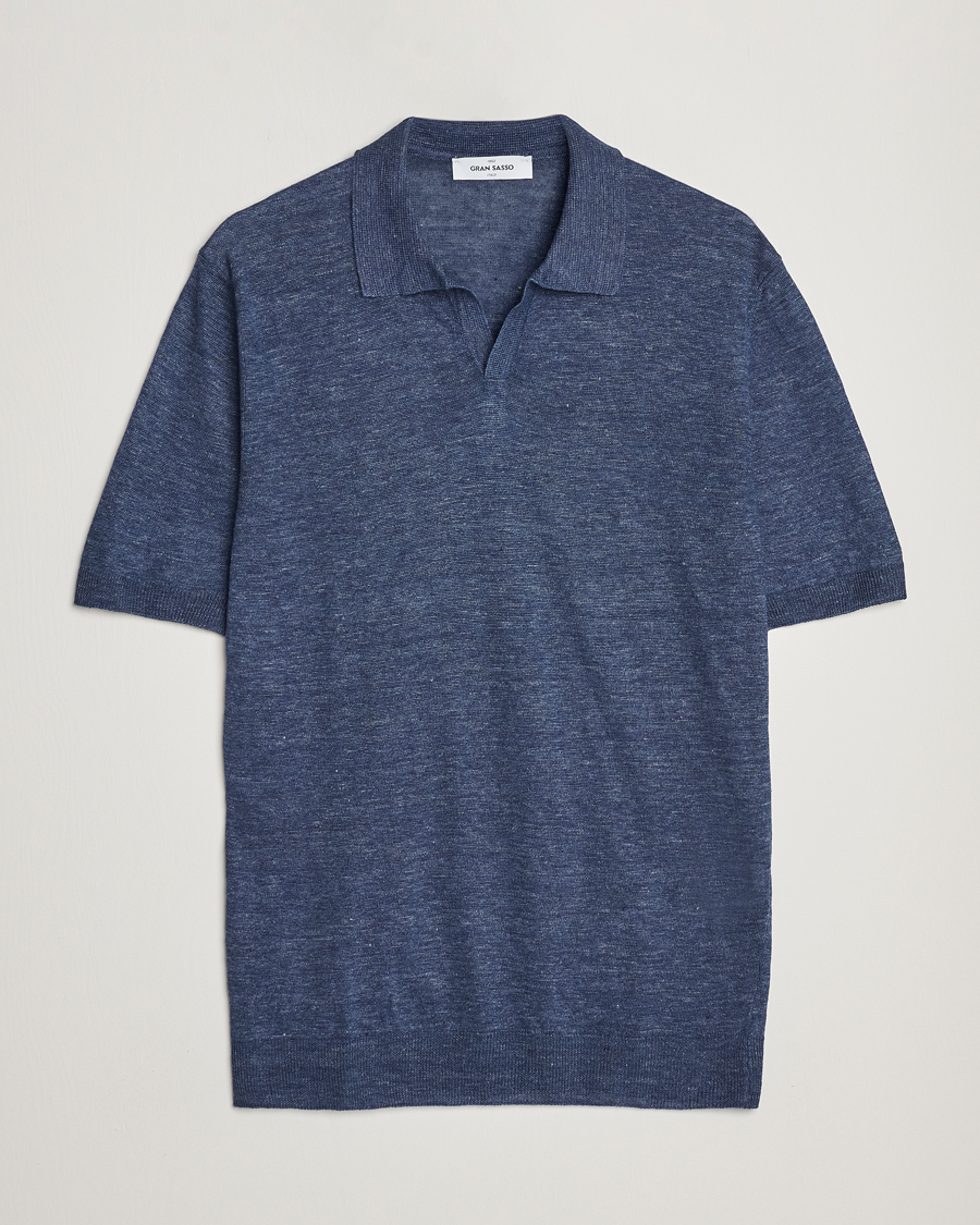 Gran Sasso Knitted Linen Polo Navy Melange
