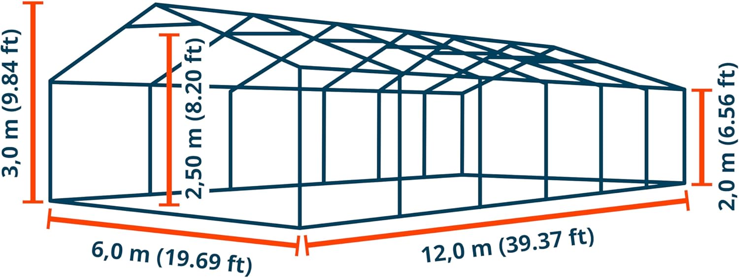 TOOLPORT Lagerzelt 6x12 m Industriezelt Unterstand PVC Plane 750 N dunkelgrün mit Bodenrahmen und Dachverstärkung