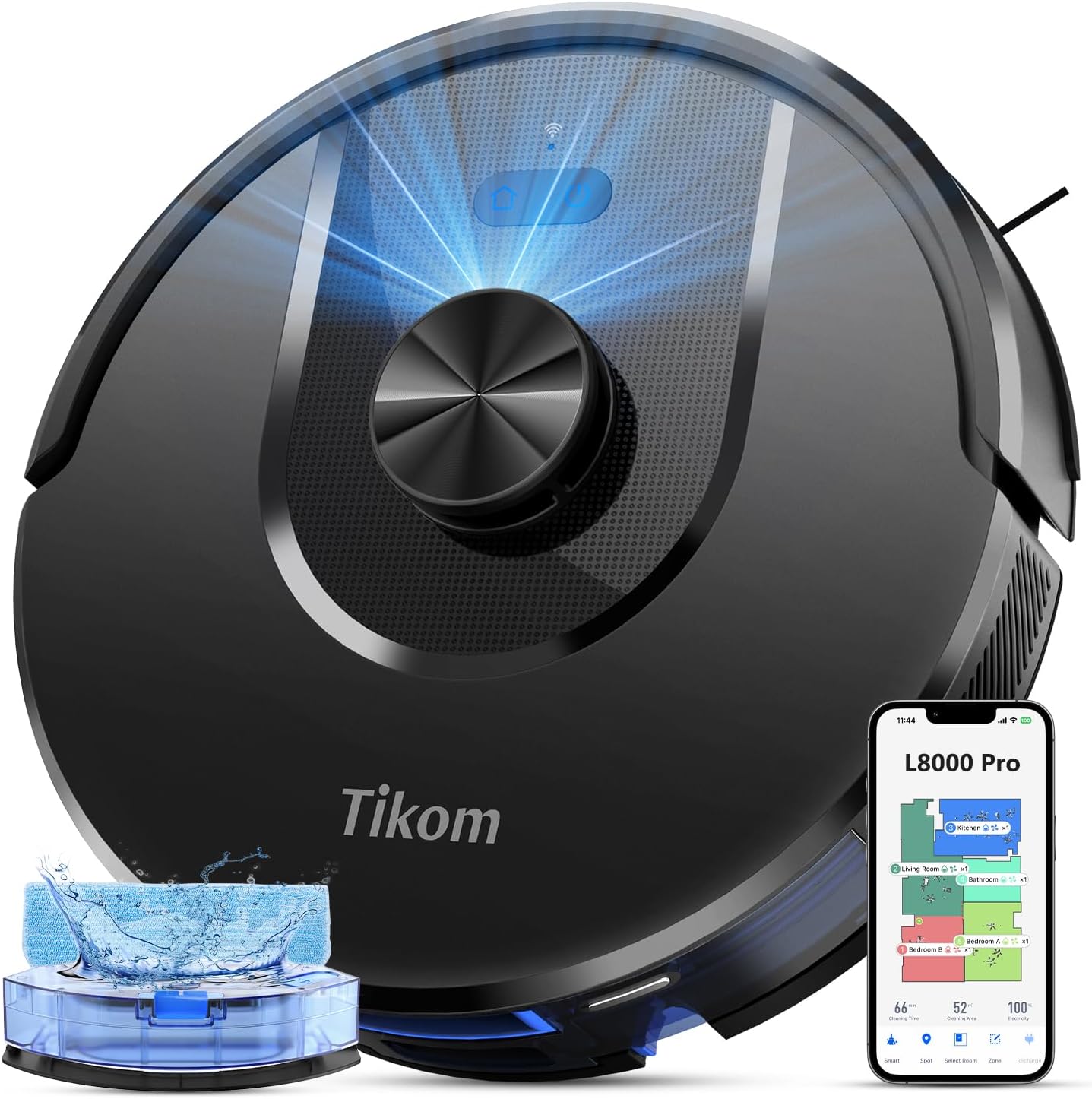 Tikom Saugroboter mit Wischfunktion, 6000Pa Staubsauger Roboter mit LiDAR Navigation, 150Min Max, APP Steuerung, 14 No-Go-Zonen, Saug und Wischroboter für Tierhaare, Teppiche und Hartboden(L8000 Pro)
