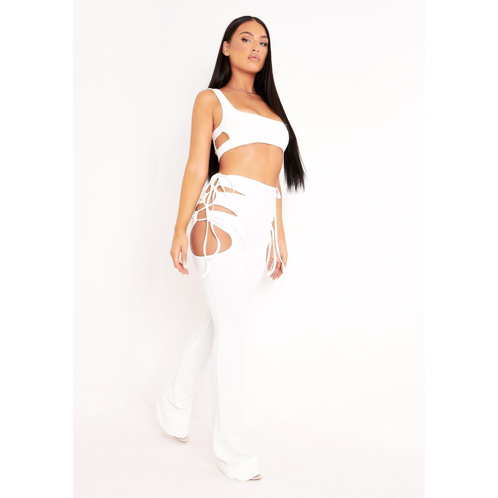 Missy Empire Cut Out Lace Up Flared Trousers