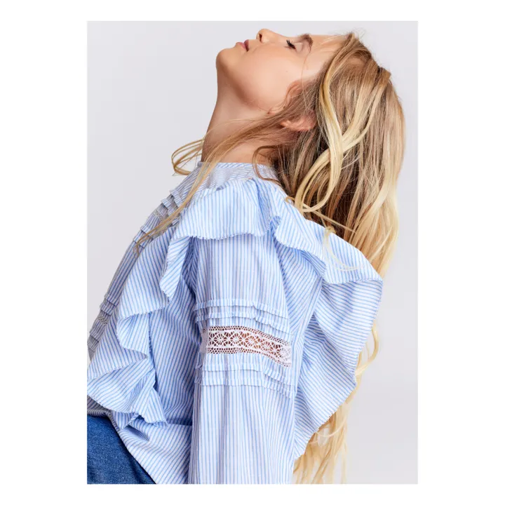 AO76 Blouse Leen Rayée | Bleu
