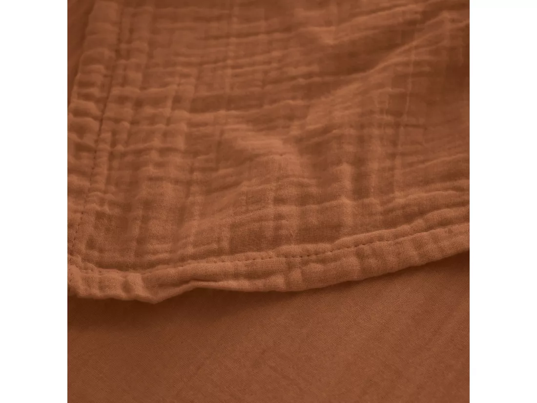 Drap plat 270x300 cm mousseline de coton MILOS marron terre cuite