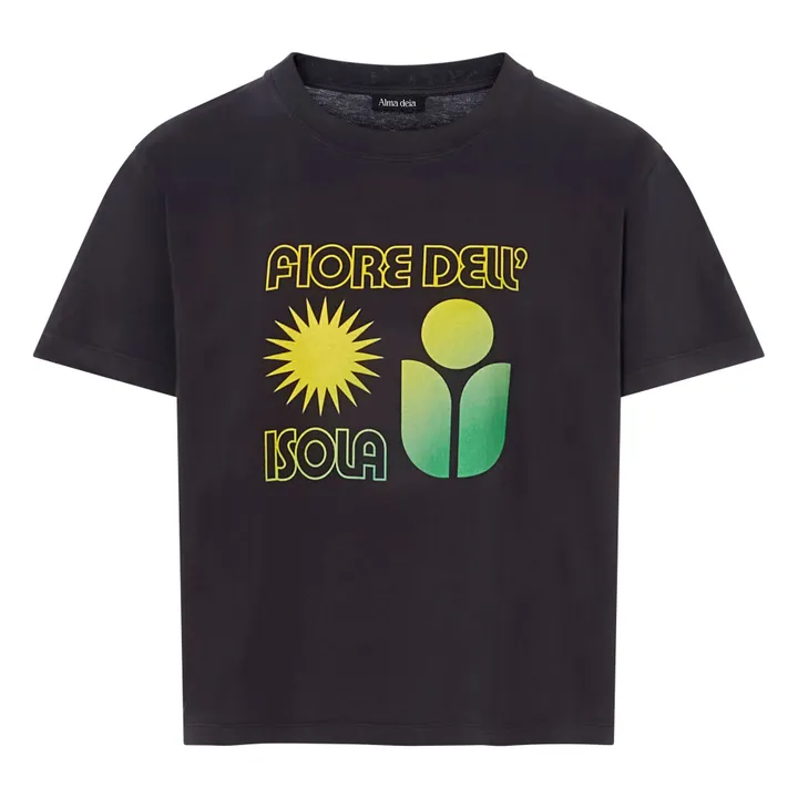 Alma Deia T-shirt Boxy Imprimé Fiore Dell Isola Coton Bio | Noir