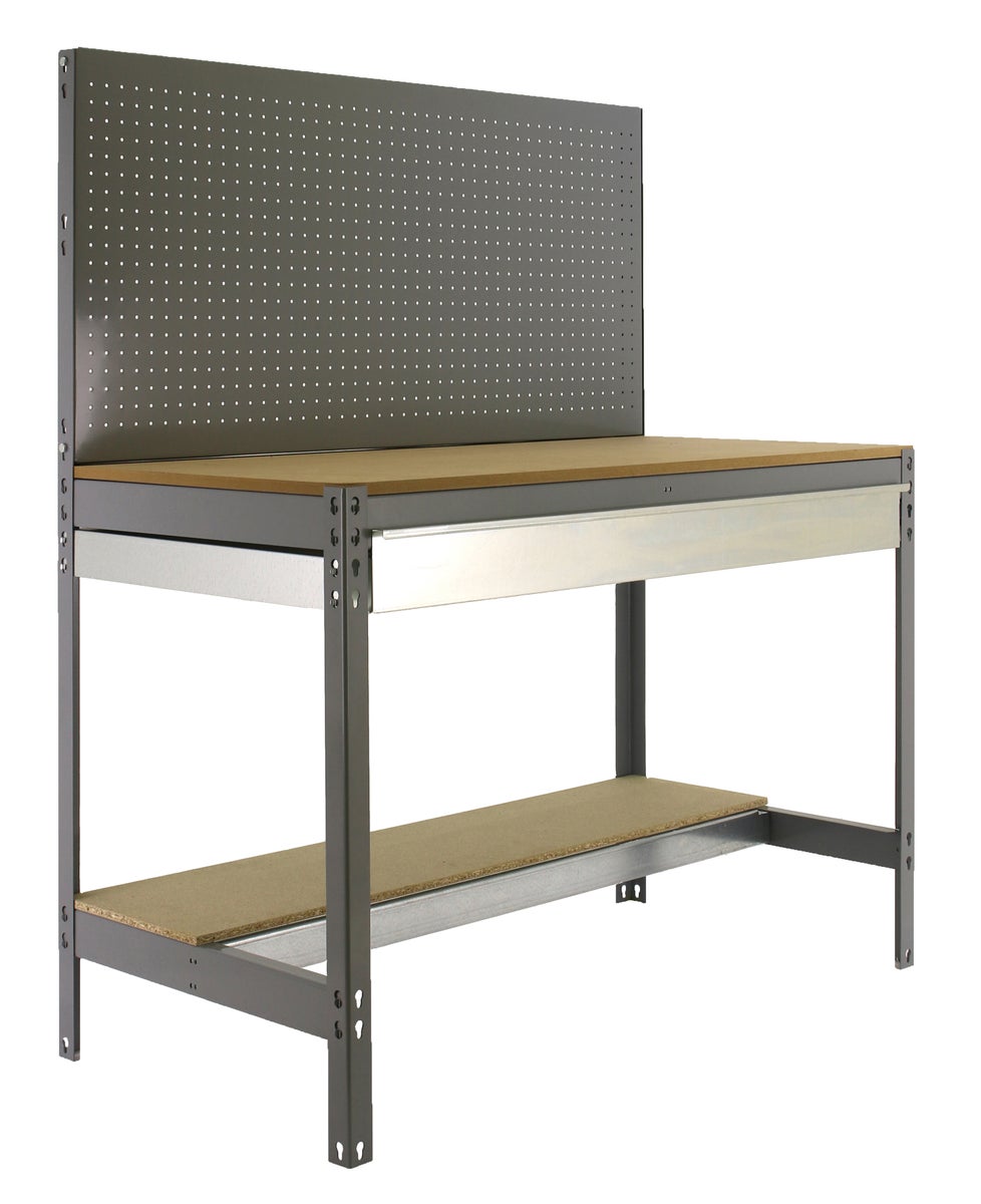 PROREGAL Buffalo werkbank met gereedschapswand en lade, afmetingen (H x B x D): 84 x 120 x 61 cm, draagvermogen: 600 kg, grijs