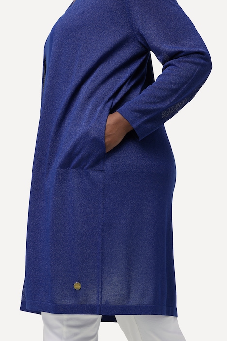 Long-Strickjacke, Glitzer, Stehkragen, V-Ausschnitt
