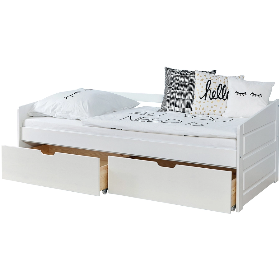 TiCAA Sofabett Micki Buche weiß mit 2 Schubladen