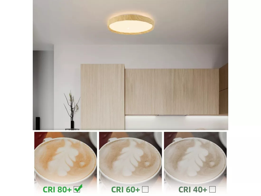 NETTLIFE Plafonnier LED Salon - Lampe de Salon Aspect Bois Ø40cm Plafonnier Chambre 43W Lampe de Chambre dimmable avec télécommande