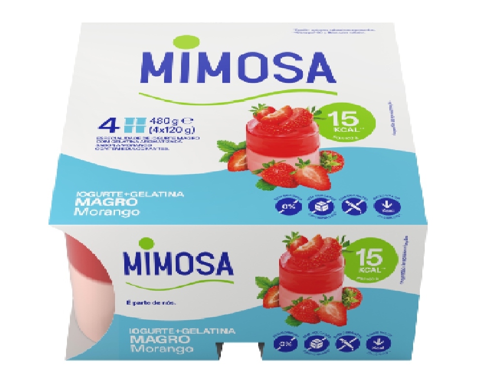GELATINA MIMOSA COM IOGURTE MAGRO SABOR A MORANGO 4X120G