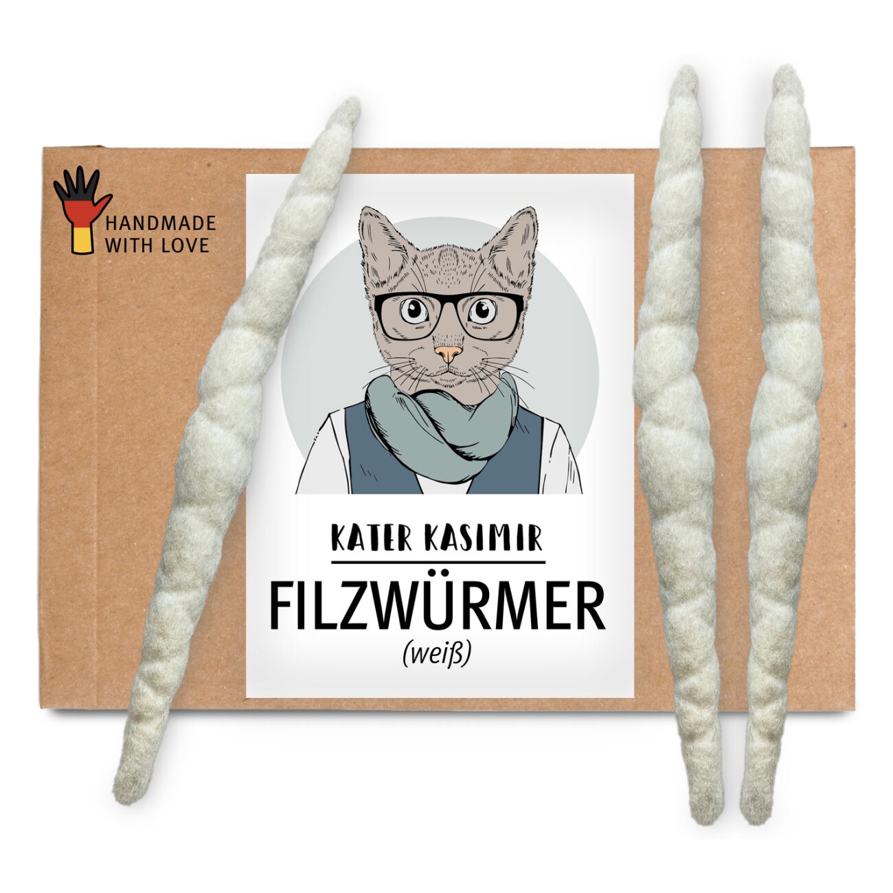 Kater Kasimir Filzwürmchen, 3 Stück, handgerollt aus reiner Schurwolle vom Schaf