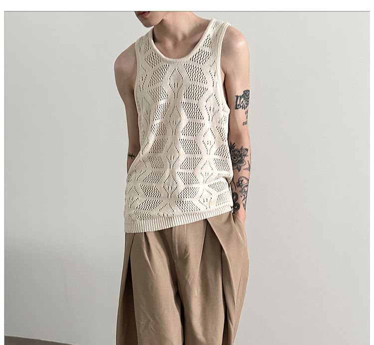 Nahagin - Tanktop met ronde hals en geperforeerde breisels