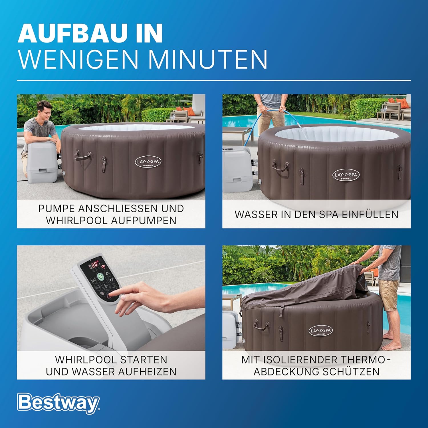 Bestway® Lay-Z-SPA® Energiespar-Whirlpool Dominica HydroJet™ mit App-Steuerung, für 6 Personen Ø 196 x 71 cm, Urbanbraun