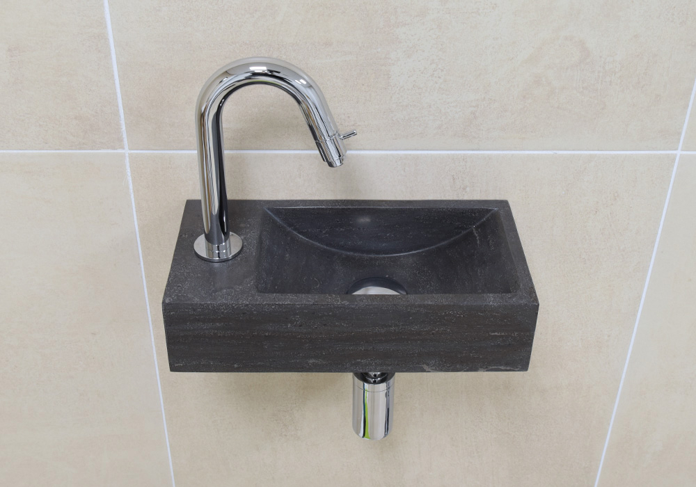 Mueller Small natuursteen fonteinset links met chroom gebogen fonteinkraan en toebehoren