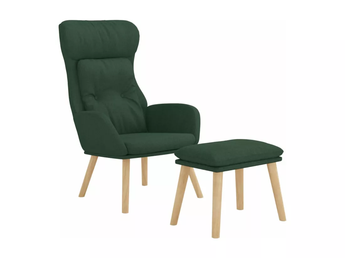 Chaise de relaxation avec repose-pied Vert foncé Tissu