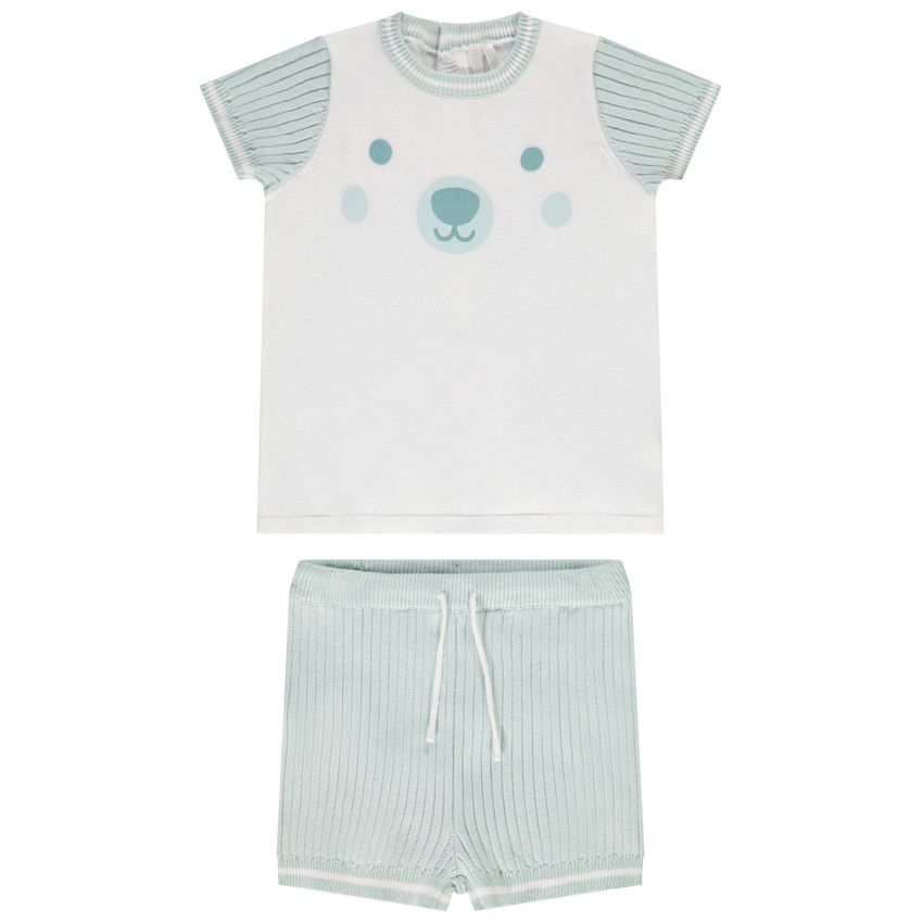Ensemble t-shirt manches courtes + short ourson pour bébé garçon - Bleu