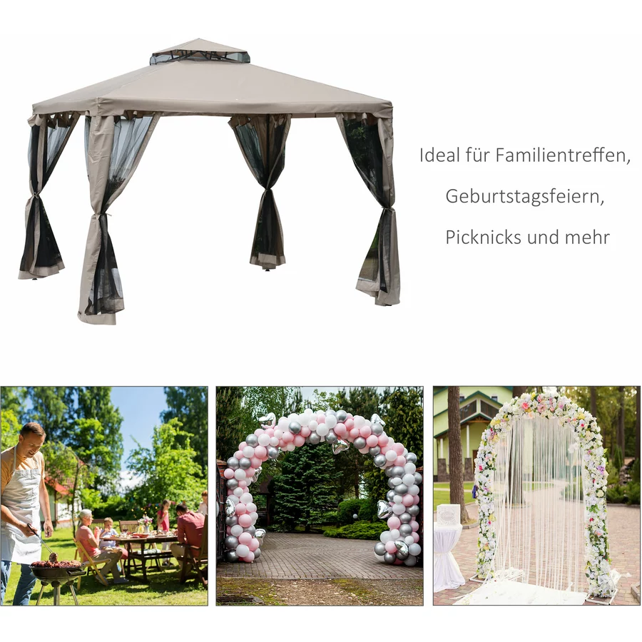 Outsunny Gartenpavillon mit Moskitonetz beige