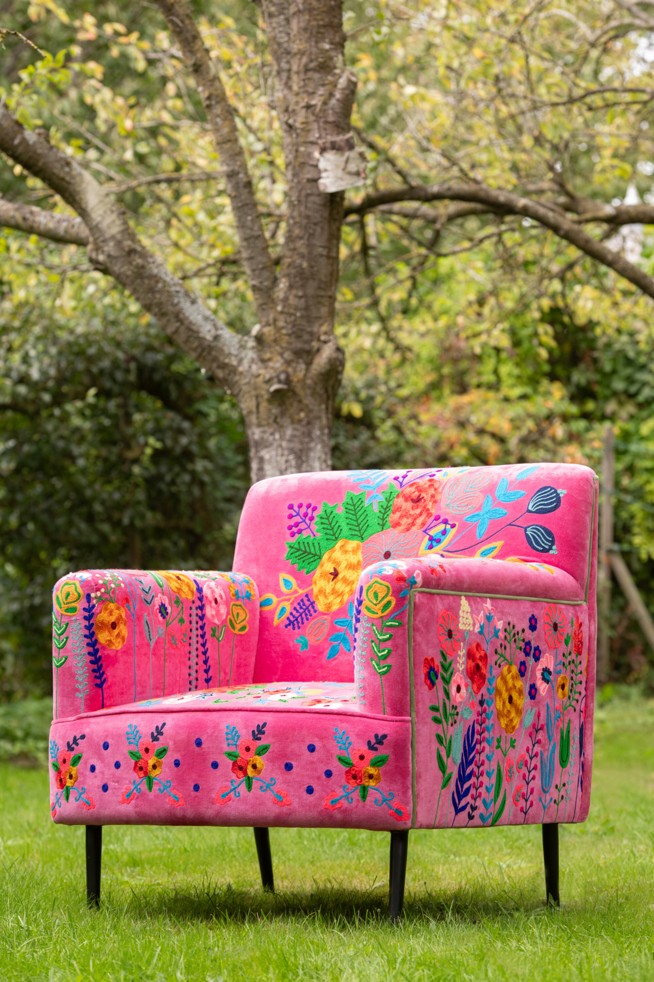 Fauteuil Bloemen Mangohout Fuchsia