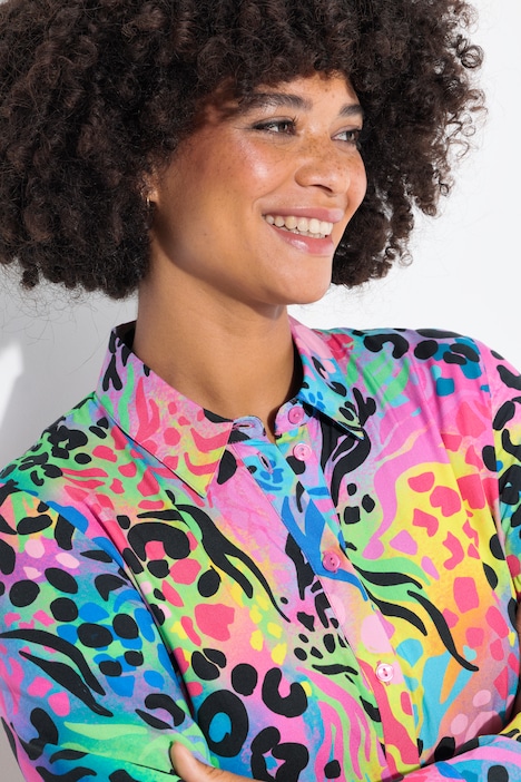 Bluse, A-Linie, buntes Leomuster