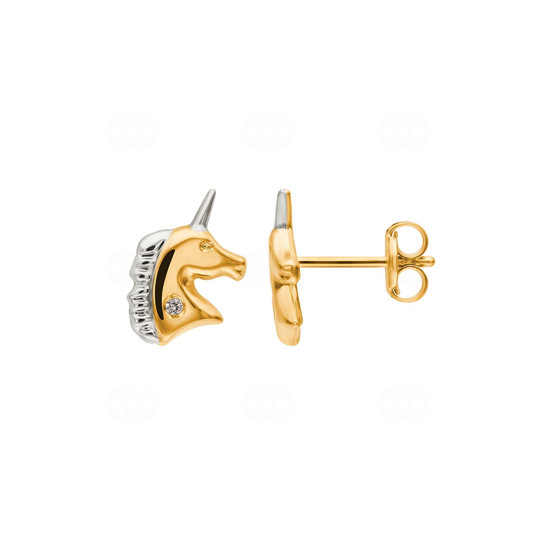Ohrstecker 750/18 K Gelb-/ Weissgold Einhorn mit Zirkonia