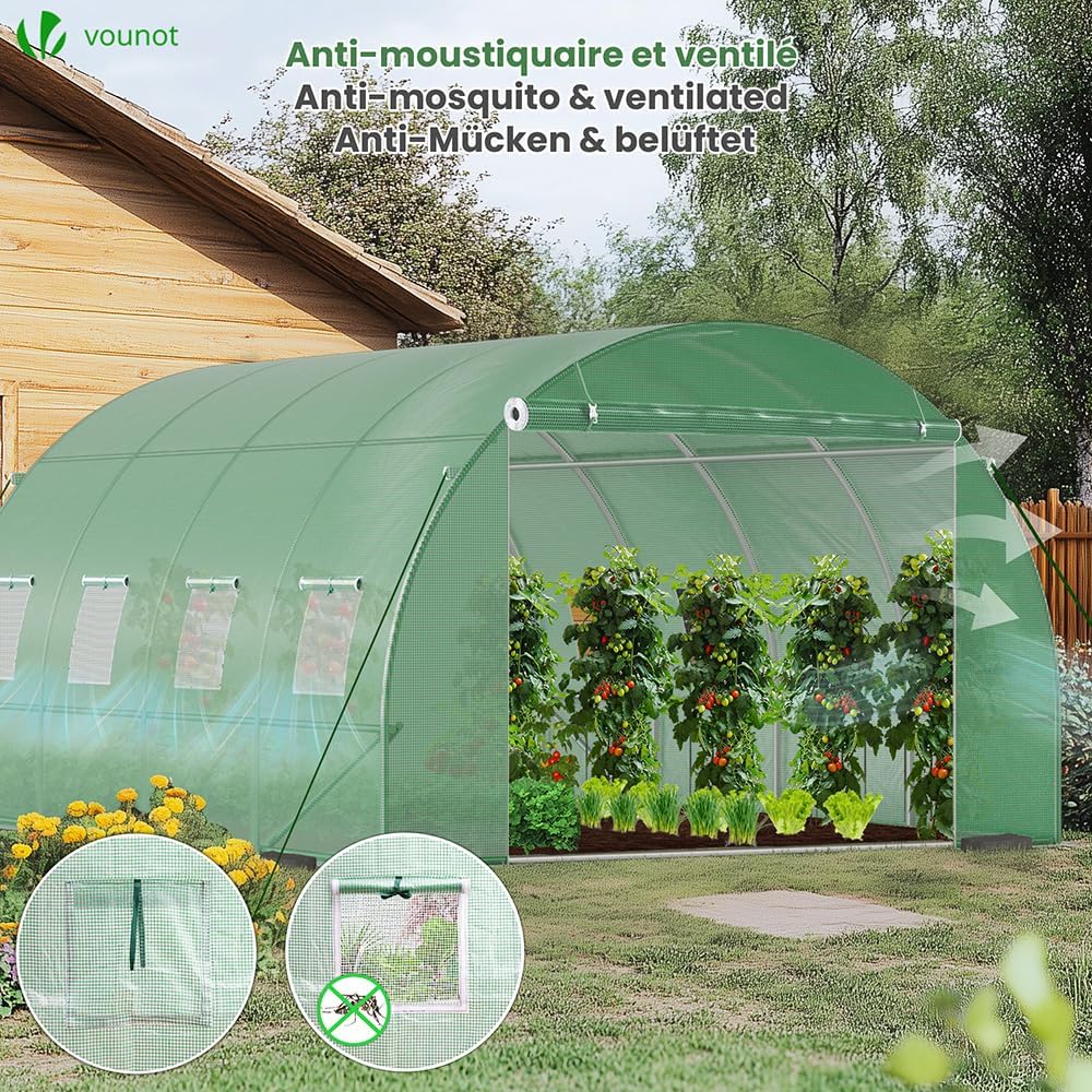 VOUNOT® Gewächshaus Foliengewächshaus Winterfest Tomatenhaus Folientunnel, 4x3x2m 12m² Grün